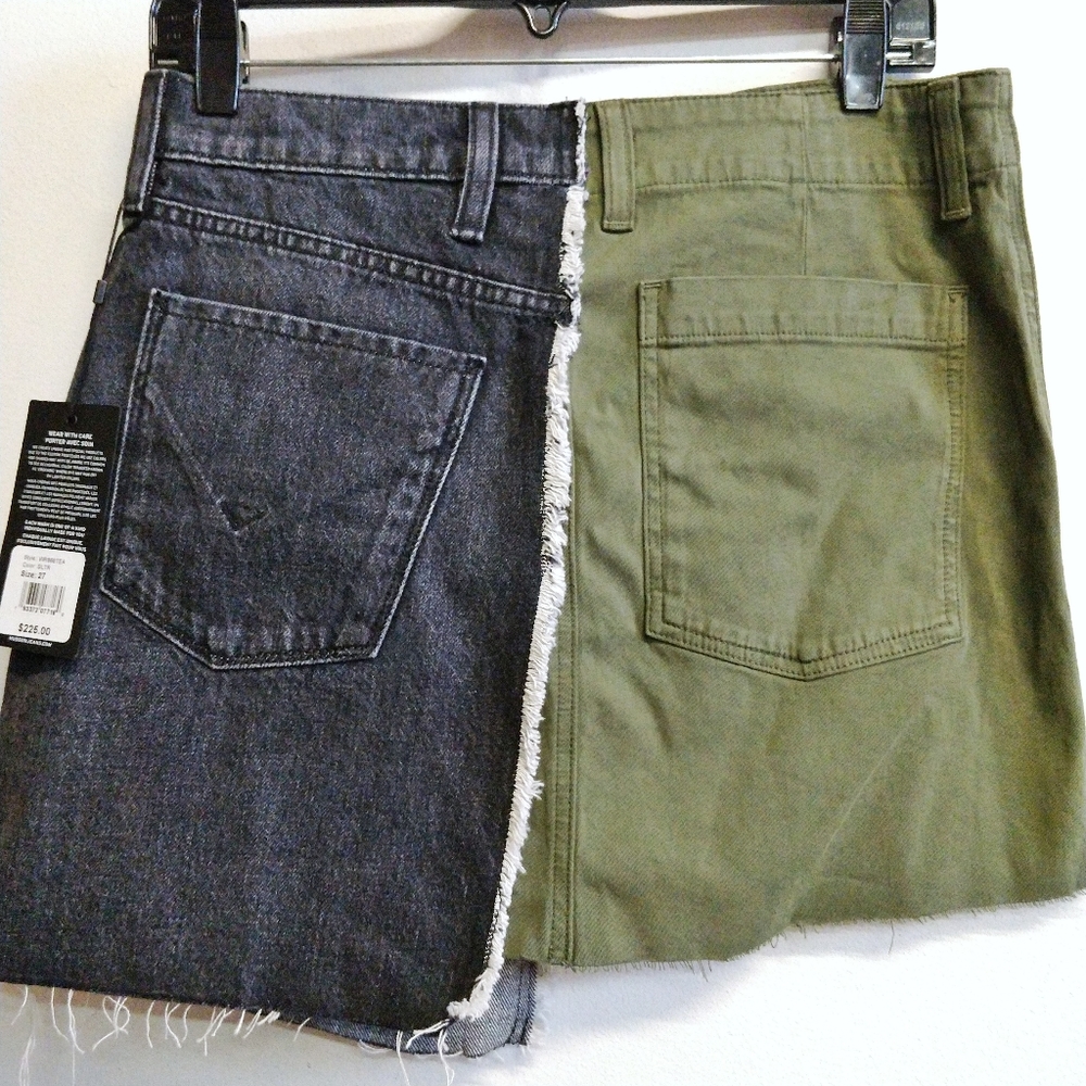 NWT Hudson Green/Black Asymmetric Layered Crossover Denim Wrap Skirt 27 - Picture 8 of 12